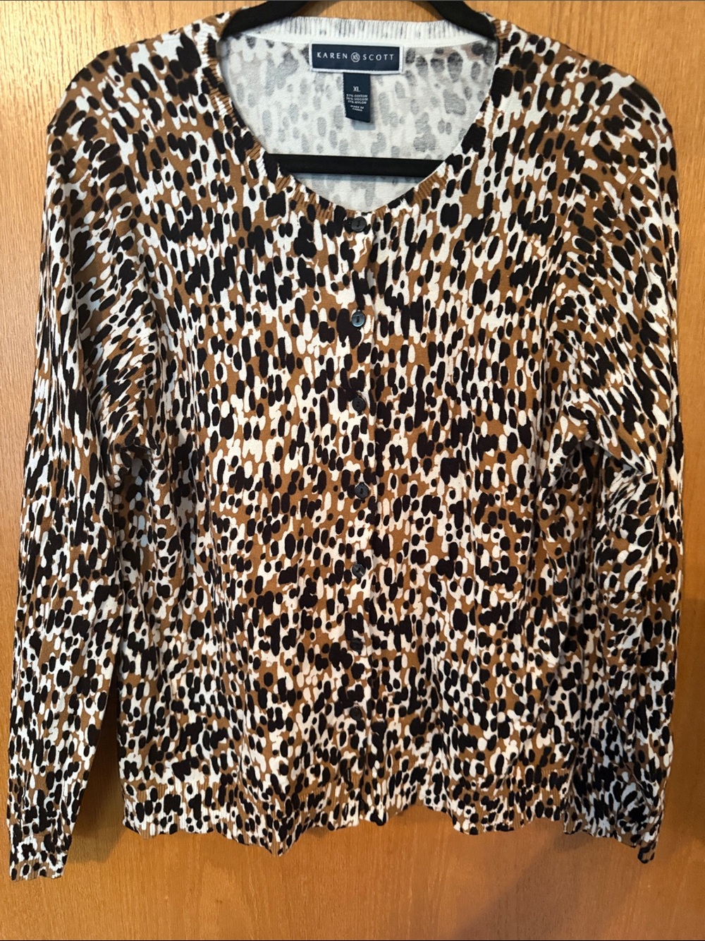 Scott Brown Black and White Leopard-Print Button Front Top